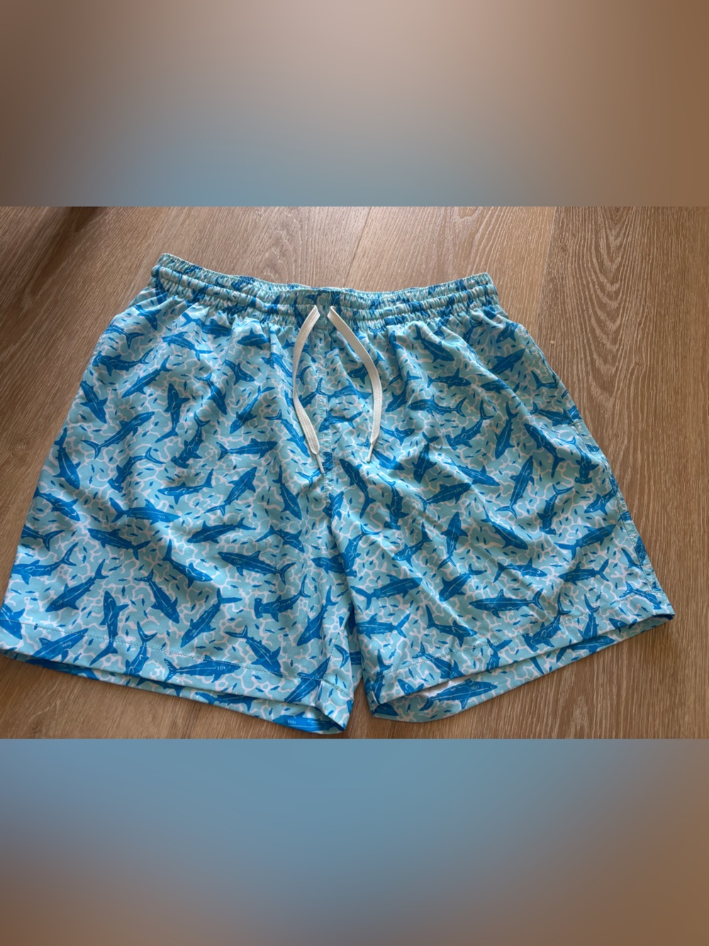 chubbies Light Blue Shark Print Men’s Swim Trunks